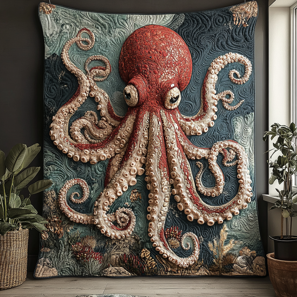 Dark Water Phantom Quilted Blanket Nice Throw Blanket Cool Octopus Gifts - Bancroftclothings