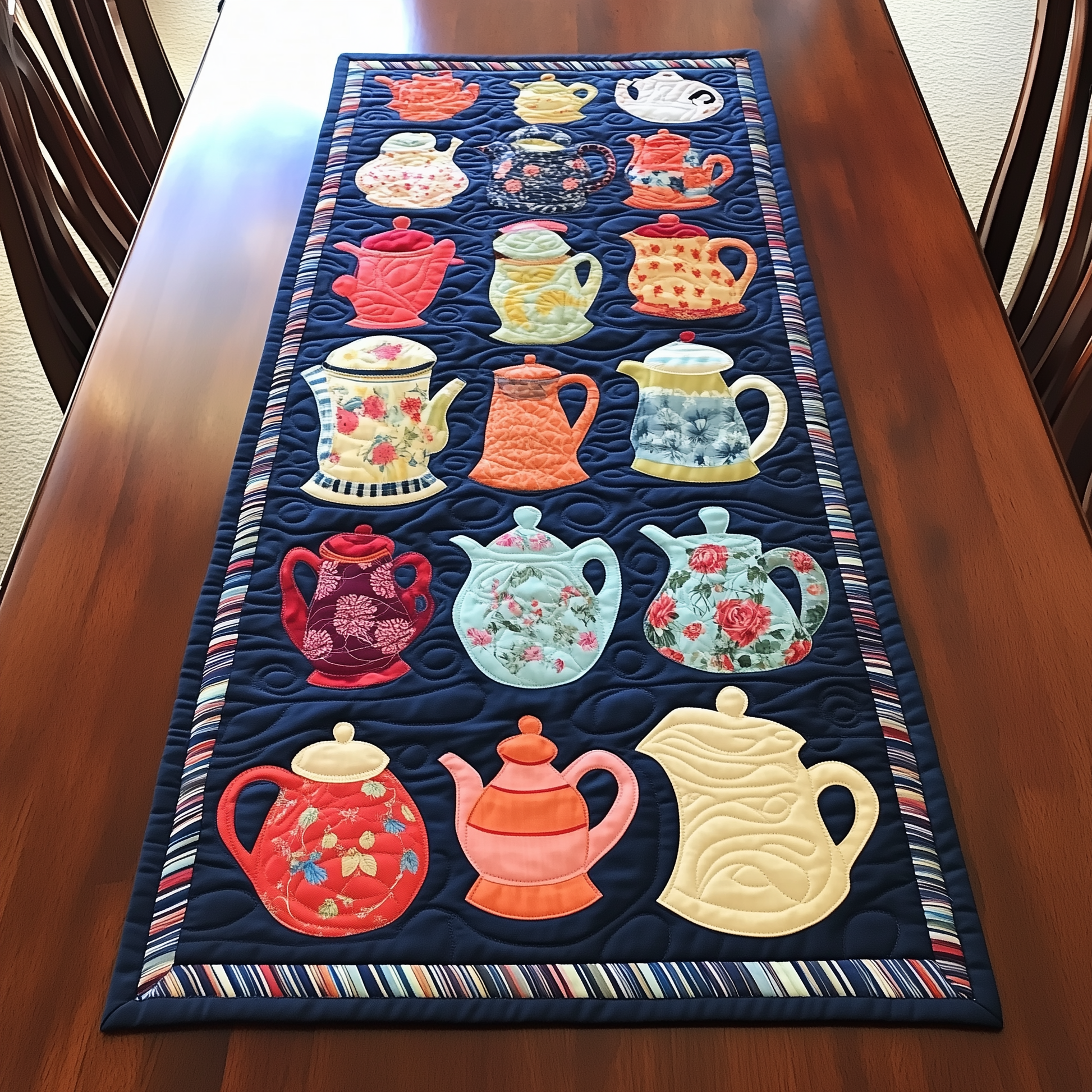 Darling Teapots Quilted Table Runner Decorations Themed Merchandise Tea Holiday Gifts - Bancroftclothings