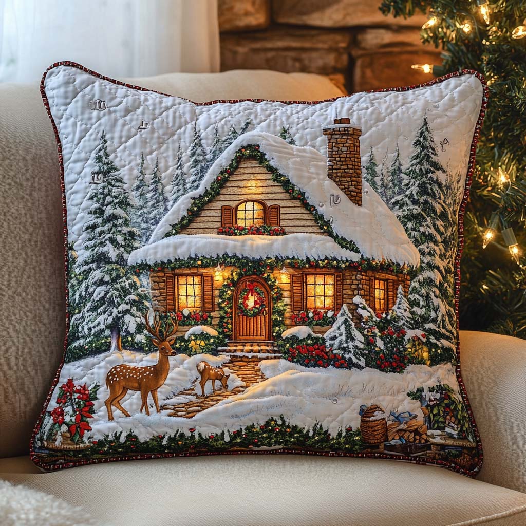 Deer Winter Cabin Quilted Pillow Case Holiday Home Decor Christmas Gifts For Deer Lover - Bancroftclothings