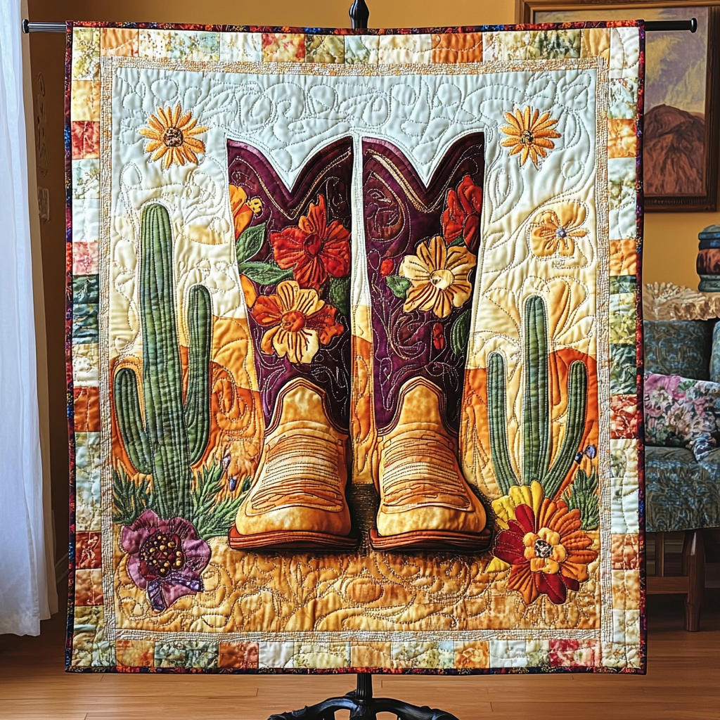 Desert Boots Quilted Blanket Bedroom Decor Cowboys Christmas Gifts - Bancroftclothings