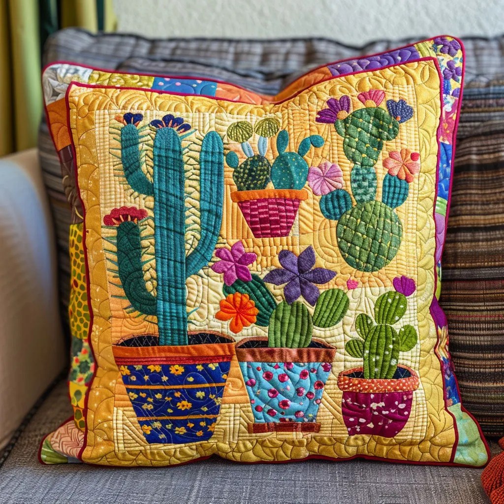 Desert Dreamscape Cactus Quilted Pillow Case Natural Home Decor Gifts For Farmers - Bancroftclothings