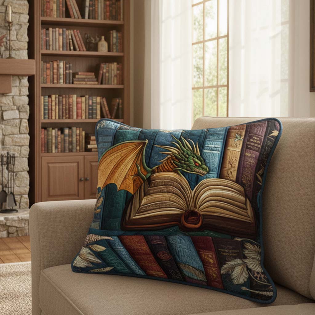 Dragon of Lore Quilted Pillow Case Throw Pillow Cases Gift For Book Lover - Bancroftclothings