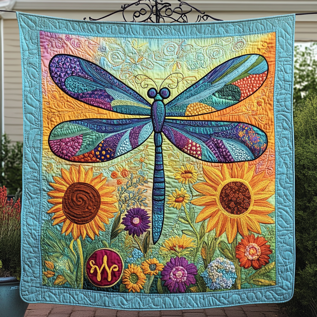 Dragonfly Flight Quilted Blanket Best Couch Throw Blanket Unique Octopus Gifts - Bancroftclothings