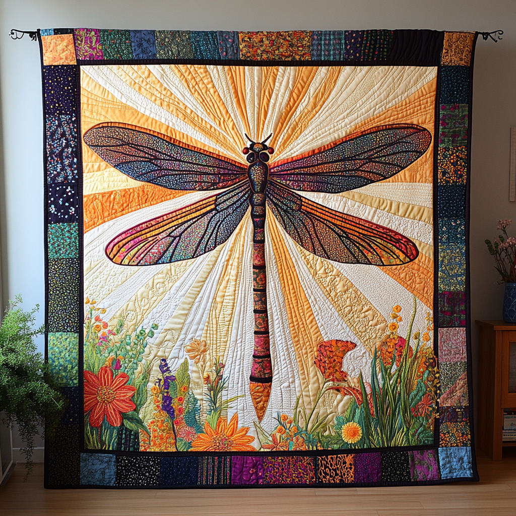 Dragonfly Spark Quilted Blanket Best Throw Blanket Family Christmas Presents - Bancroftclothings