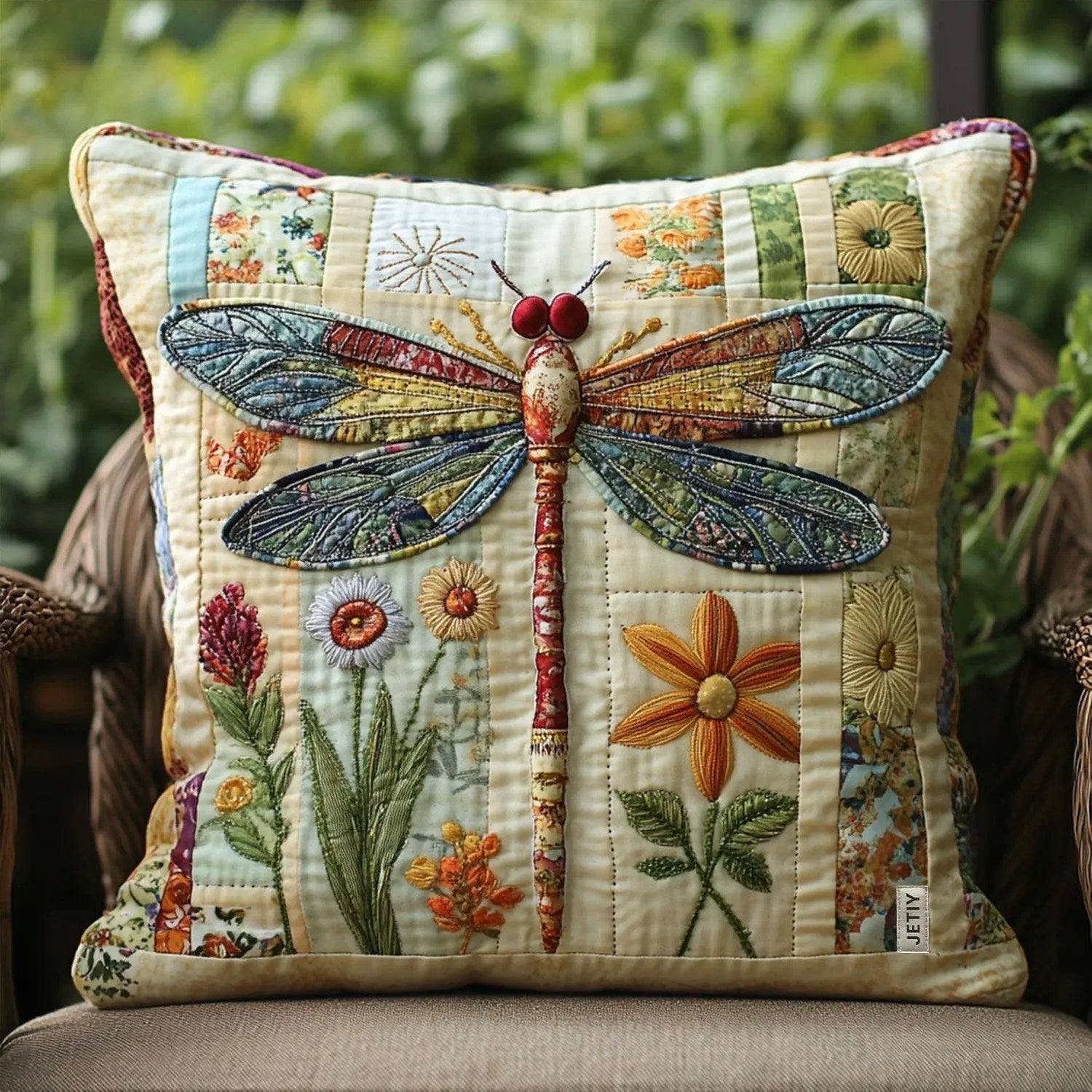 Dragonfly Wildflower Flight Quilted Pillow Case Natural Home Decor Dragonfly Lover Gifts - Bancroftclothings