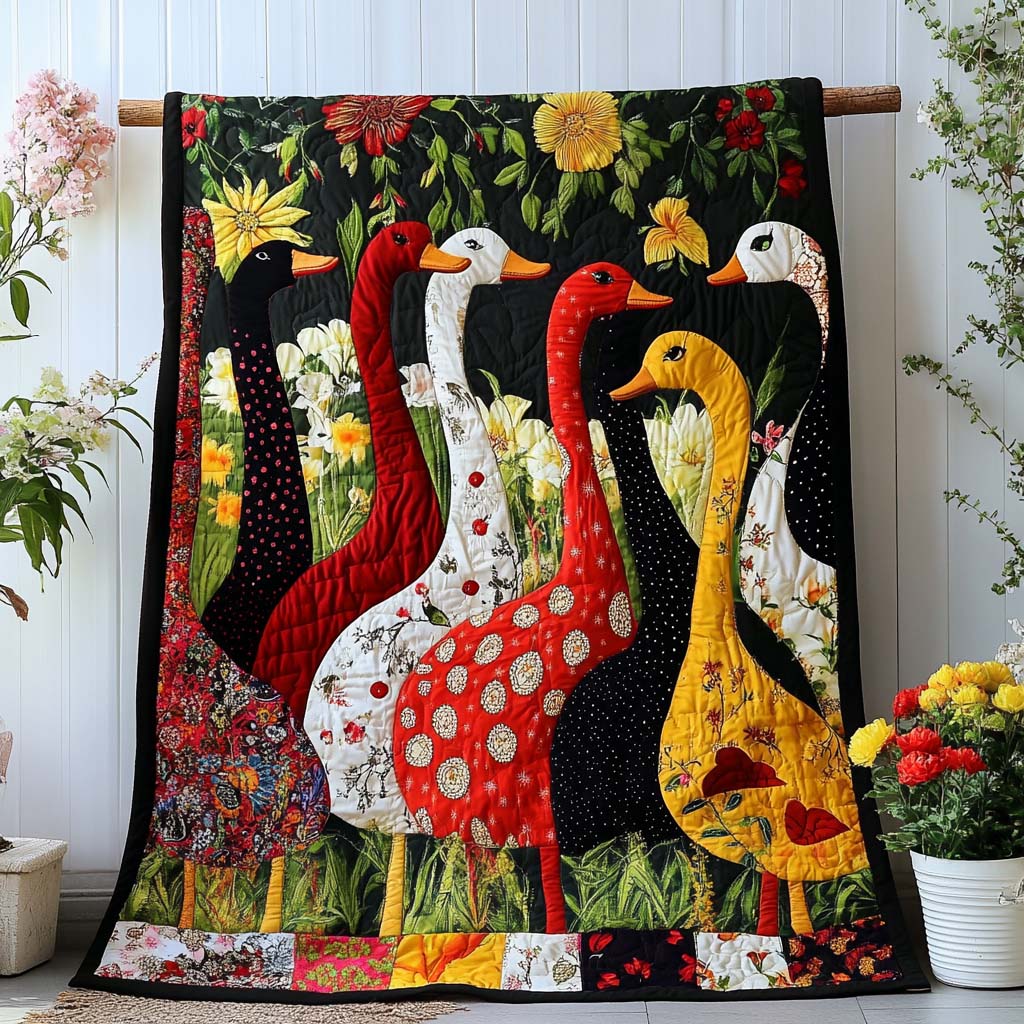 Duckling Parade Quilted Blanket Cute Throw Blanket Duck Gifts For Him Her - Bancroftclothings