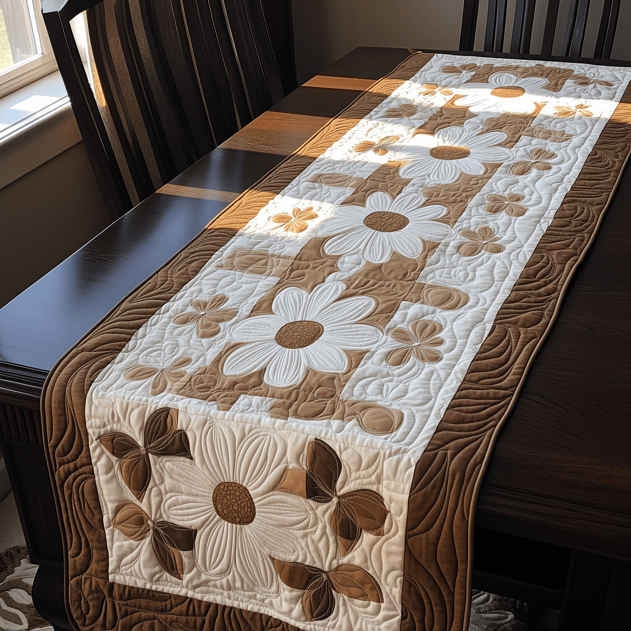 Elegant Daisy Quilted Table Runner Holiday Dining Table Runner Decorations Daisy Themed Gifts - Bancroftclothings