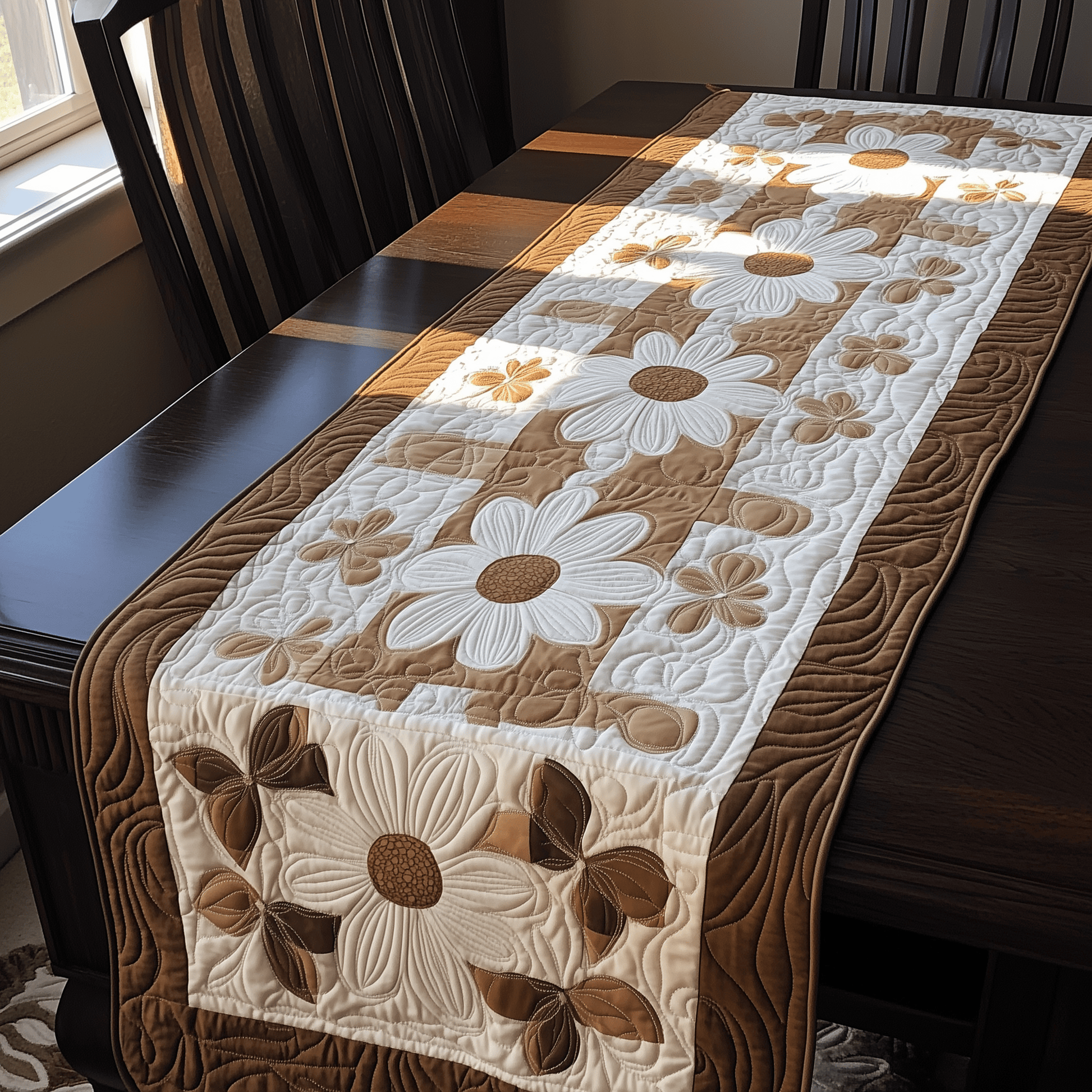 Elegant Daisy Quilted Table Runner Holiday Dining Table Runner Decorations Daisy Themed Gifts - Bancroftclothings