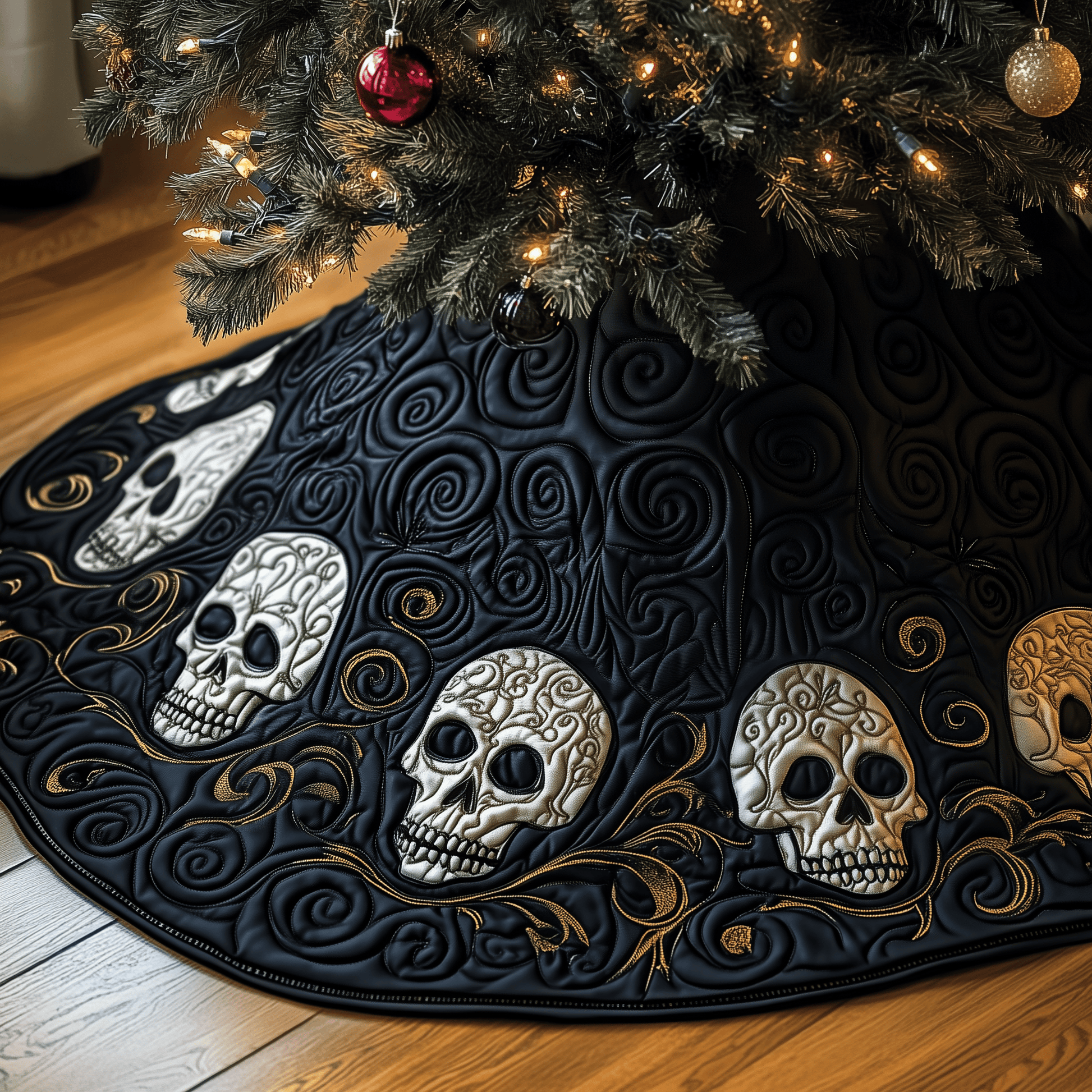 Elegant Skull Quilted Tree Skirt Best Christmas Tree Skirts Holiday Xmas Gift Ideas For For Family - Bancroftclothings