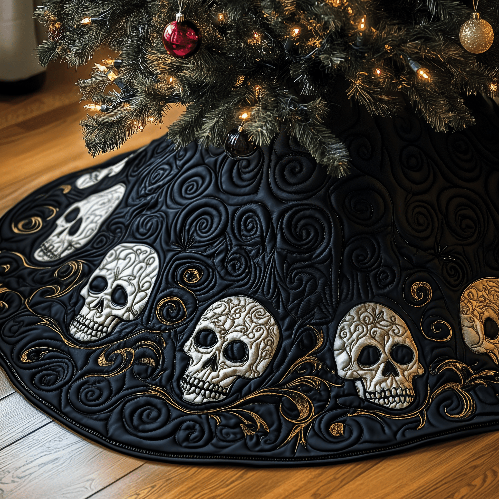 Elegant Skull Quilted Tree Skirt Best Christmas Tree Skirts Holiday Xmas Gift Ideas For For Family - Bancroftclothings