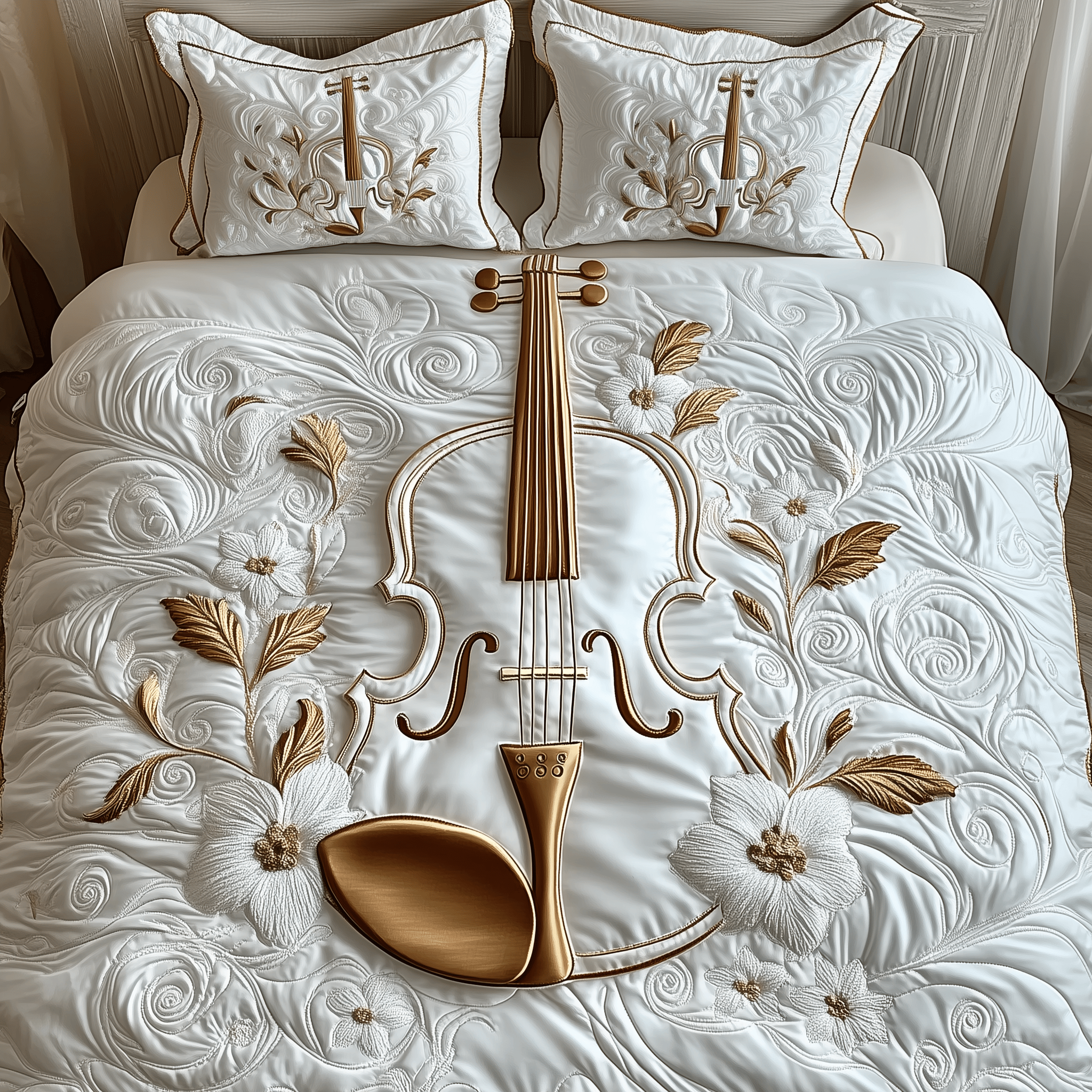 Elegant Violin Quilted Bedding Set Stay warm this winter Christmas Ideas For Wife - Bancroftclothings