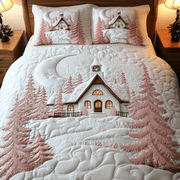 Elegant White Christmas Cabin Quilted Bedding Set Christmas Presents For Dad - Bancroftclothings
