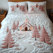 Elegant White Christmas Cabin Quilted Bedding Set Stay warm this winter Holiday Gifts For Employees - Bancroftclothings