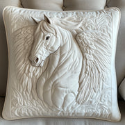 Elegant White Horse Quilted Pillow Case Pillow Protector CoverHorsey Christmas Gifts Unique - Bancroftclothings