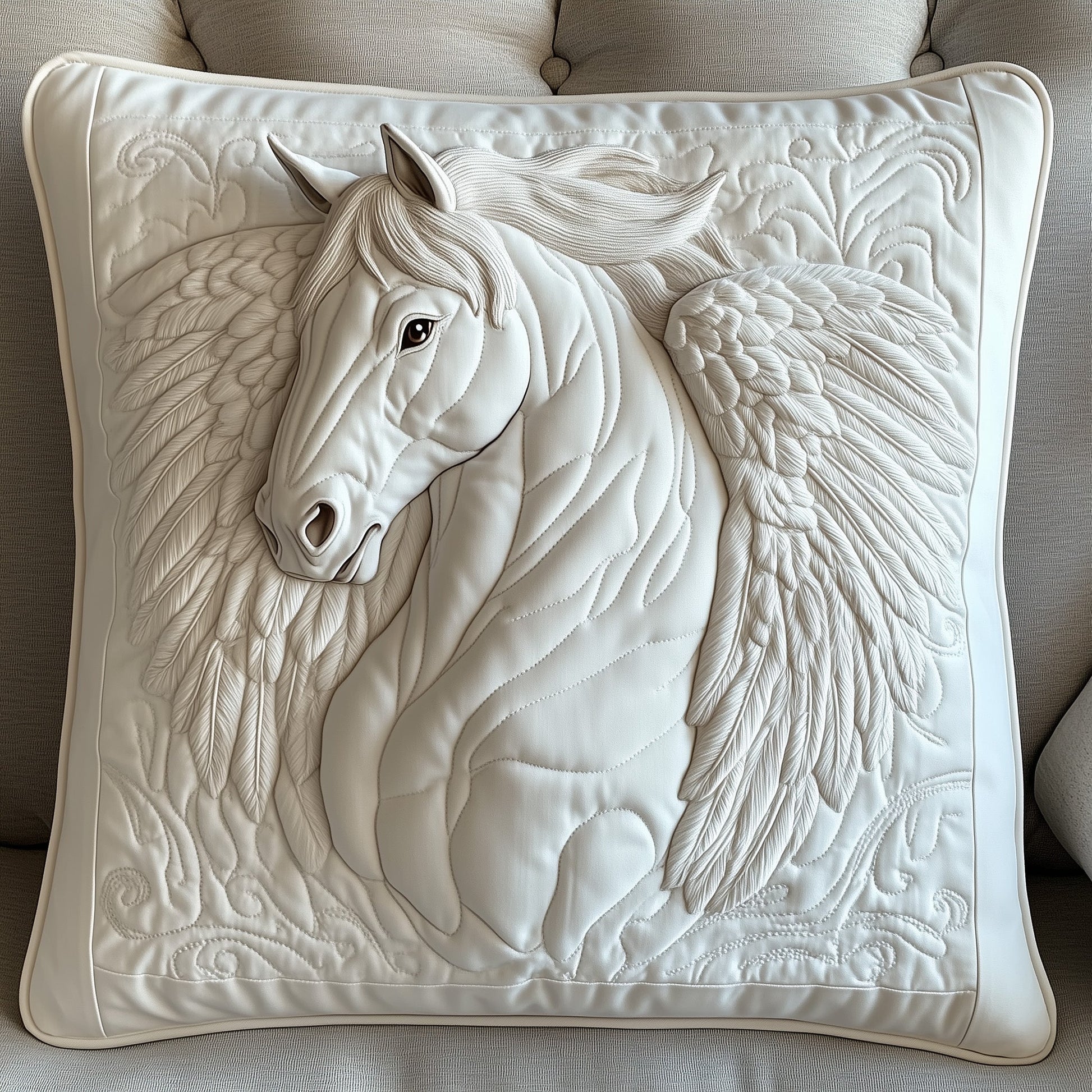 Elegant White Horse Quilted Pillow Case Pillow Protector CoverHorsey Christmas Gifts Unique - Bancroftclothings