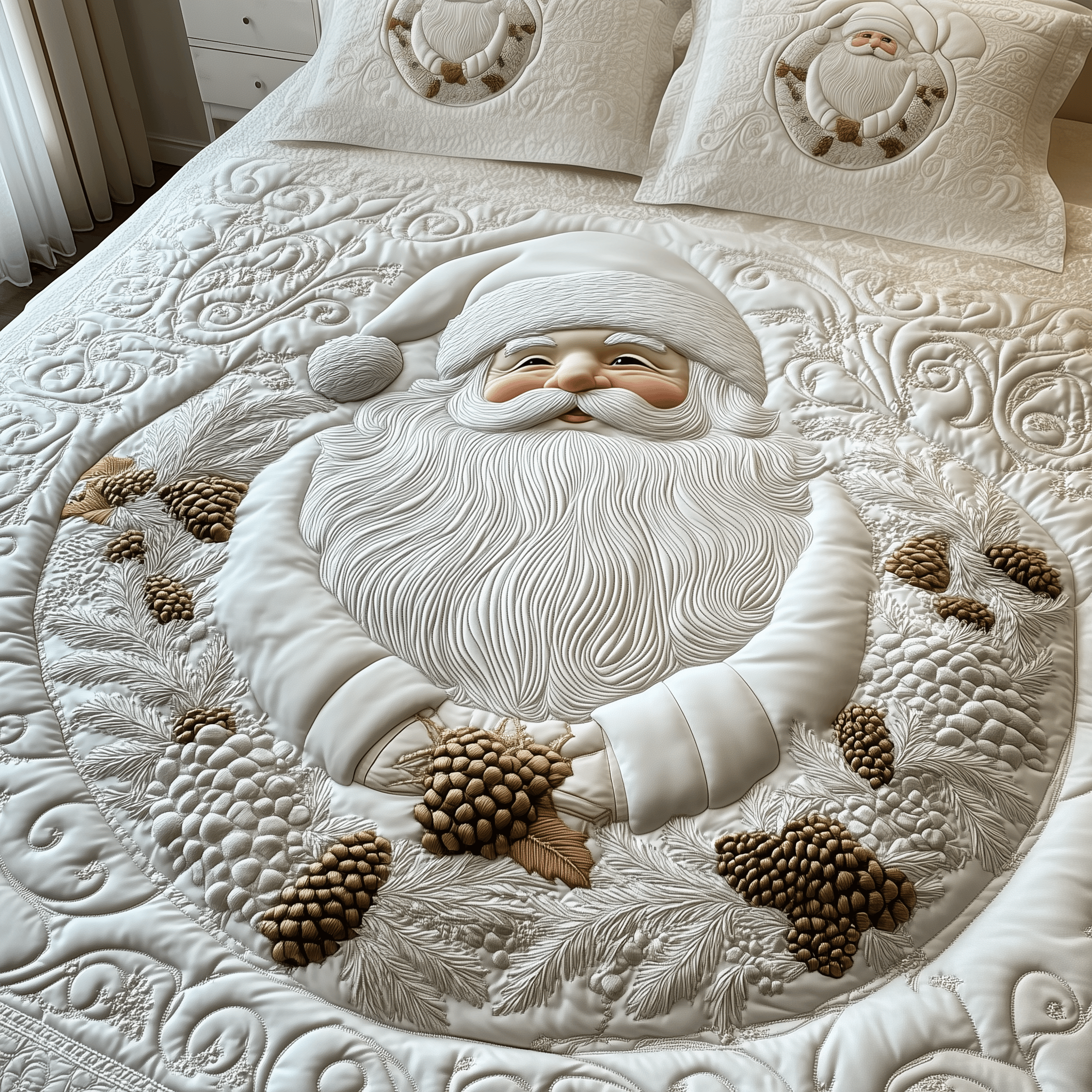 Elegant White Santa Claus Quilted Bedding Set Stay warm this winter Christmas Gifts For My Wife - Bancroftclothings