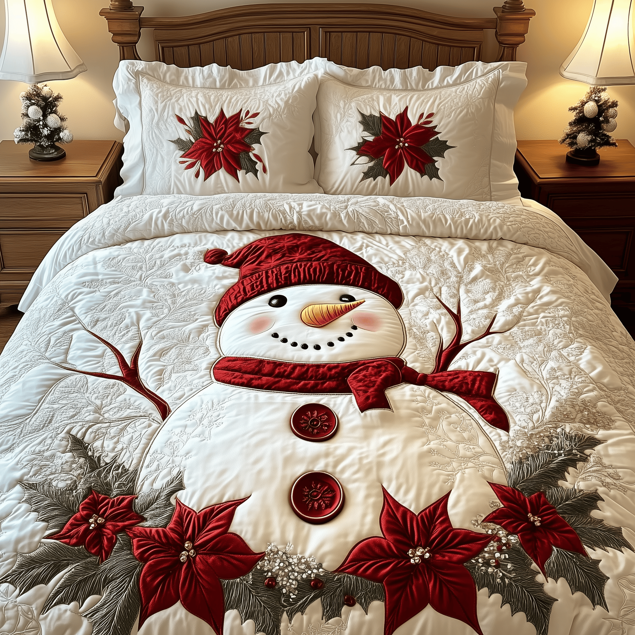 Elegant Winter Snowman Quilted Bedding Set Christmas Gift Ideas Daughter In Law - Bancroftclothings