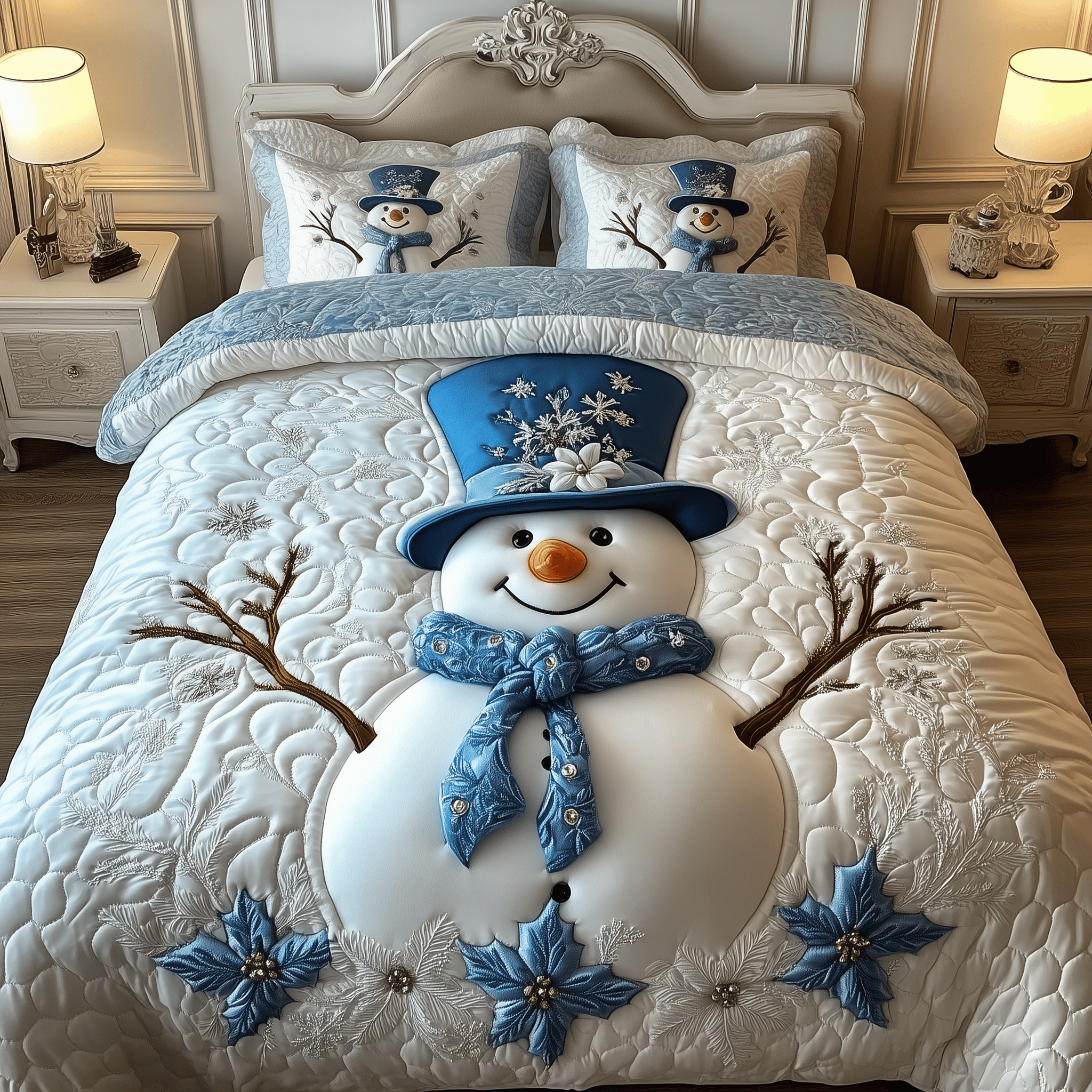Elegant Winter Snowman Quilted Bedding Set Christmas Gifts For My Daughter - Bancroftclothings