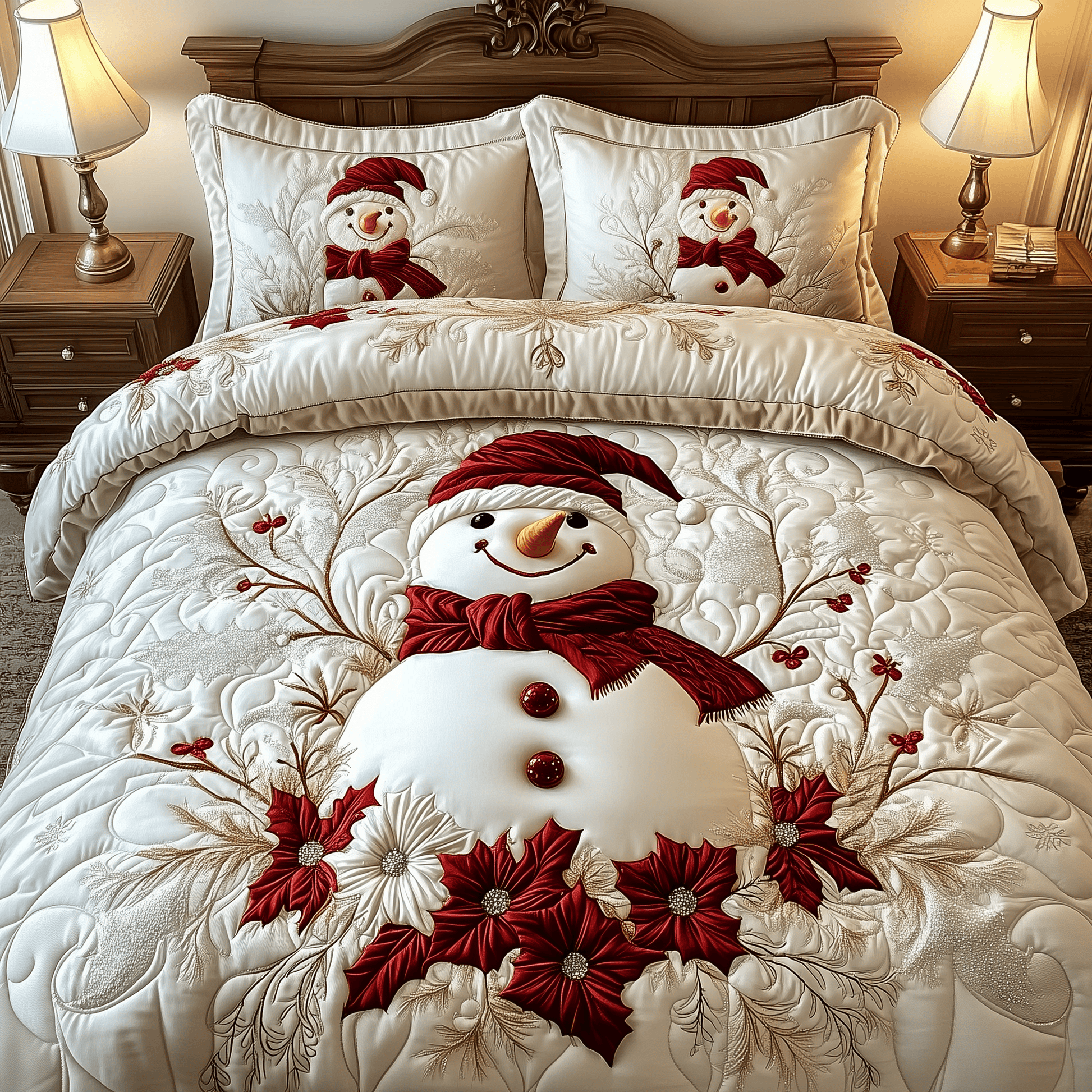 Elegant Winter Snowman Quilted Bedding Set Christmas Ornament Daughter - Bancroftclothings