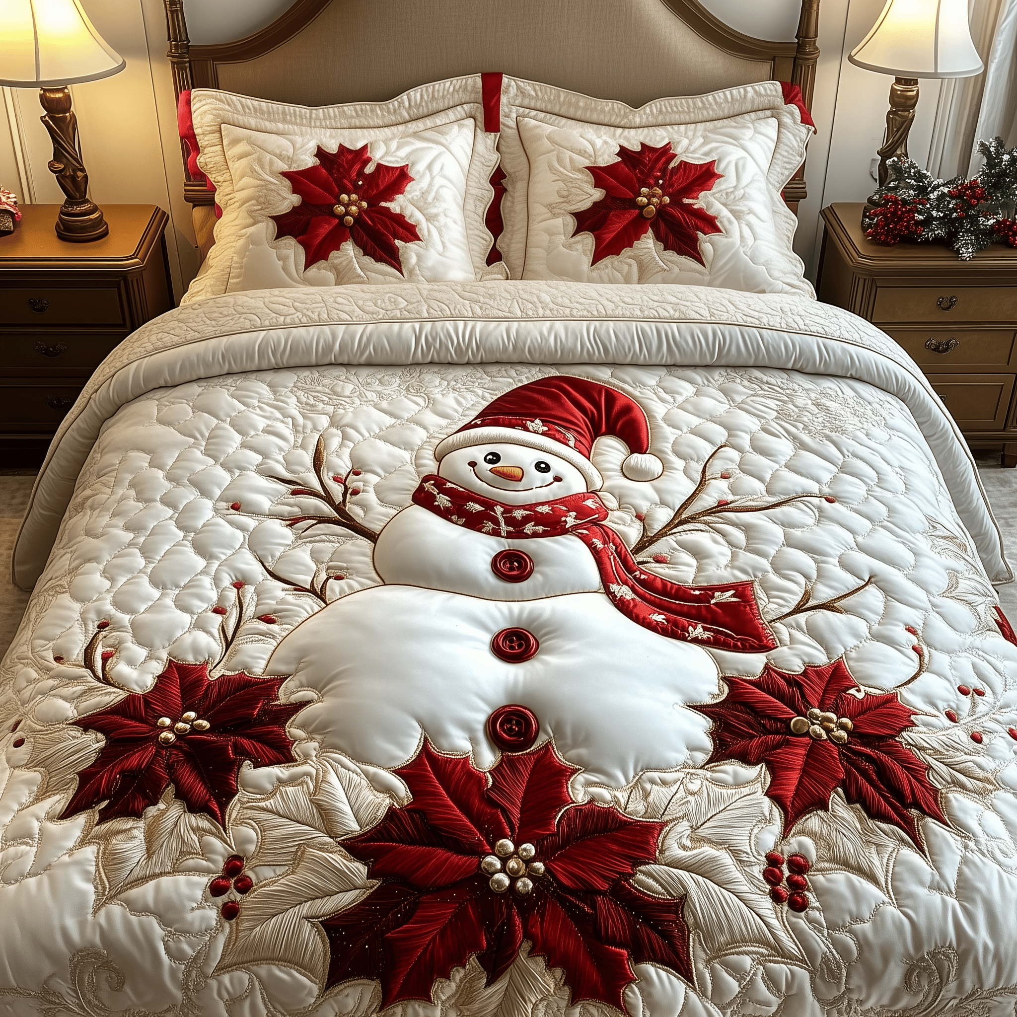 Elegant Winter Snowman Quilted Bedding Set Daughter Christmas Bauble - Bancroftclothings