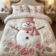 Elegant Winter Snowman Quilted Bedding Set Mom And Daughter Christmas Ornament - Bancroftclothings