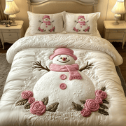 Elegant Winter Snowman Quilted Bedding Set Mother And Daughter Christmas Ornament - Bancroftclothings