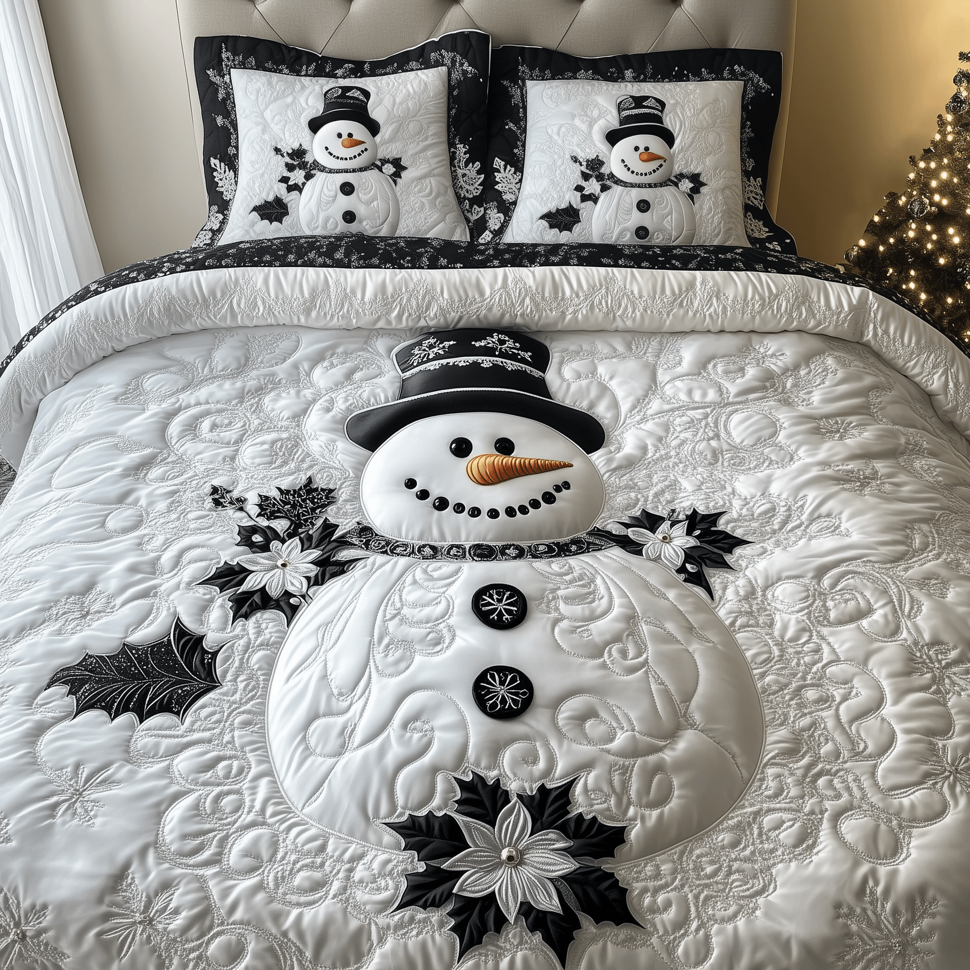 Elegant Winter Snowman Quilted Bedding Set Stay warm this winter Christmas Gifts For Husband - Bancroftclothings