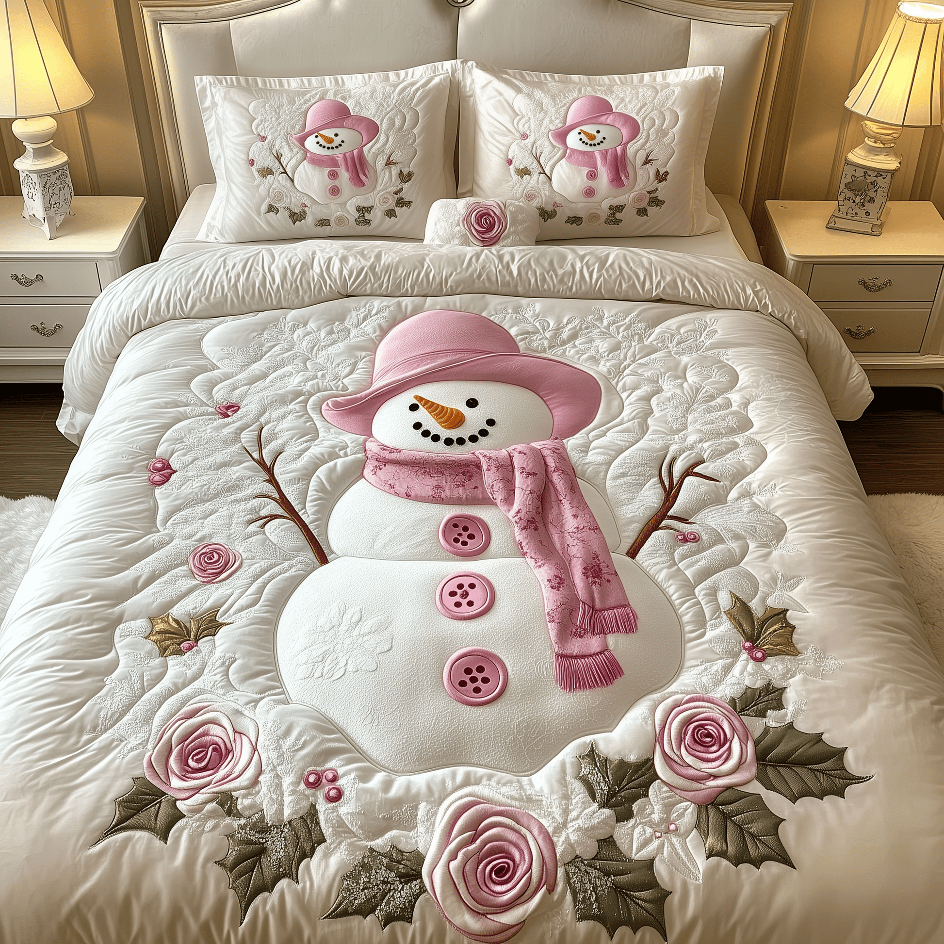 Elegant Winter Snowman Quilted Bedding Set Stay warm this winter Christmas Ideas For Girlfriend - Bancroftclothings