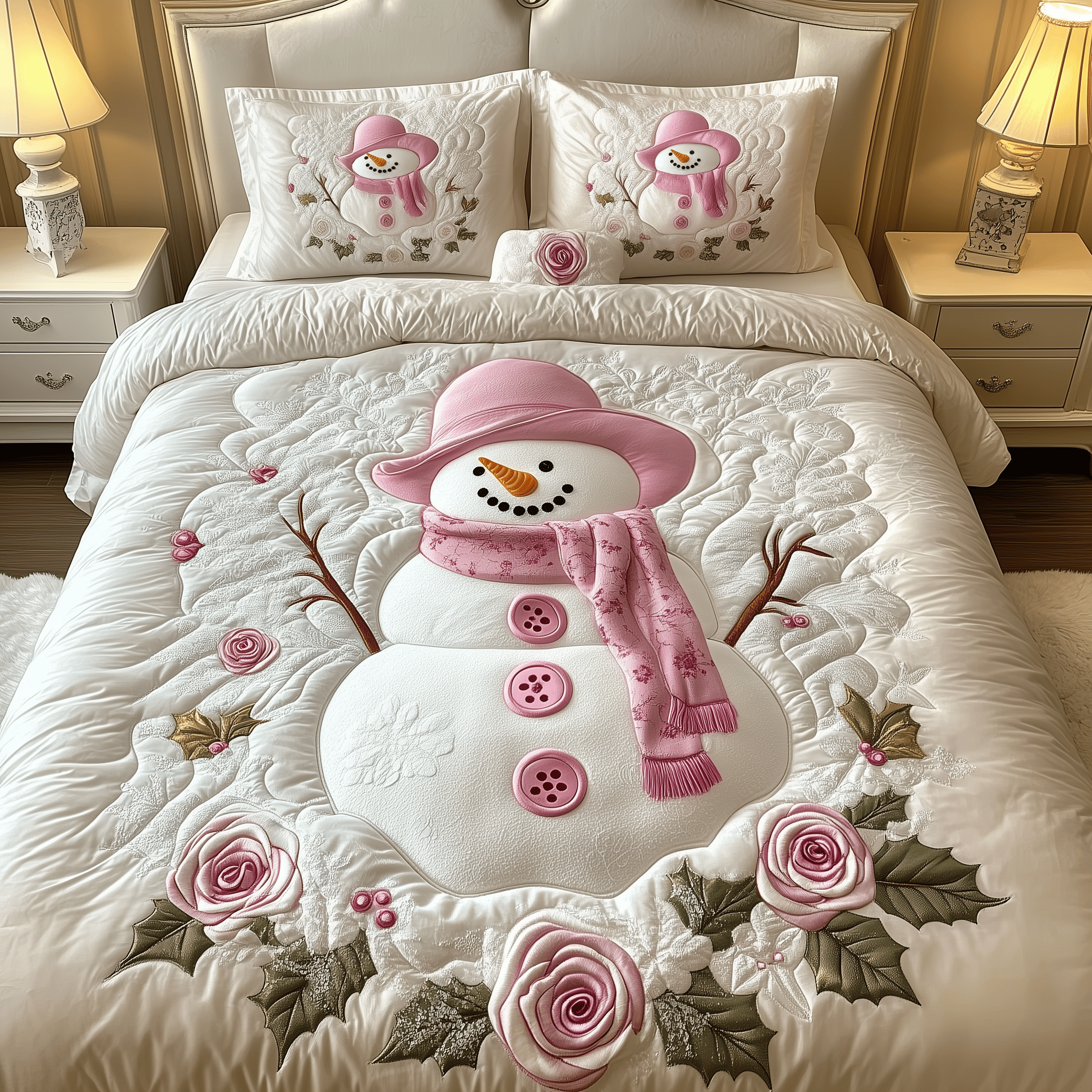 Elegant Winter Snowman Quilted Bedding Set Stay warm this winter Christmas Ideas For Girlfriend - Bancroftclothings
