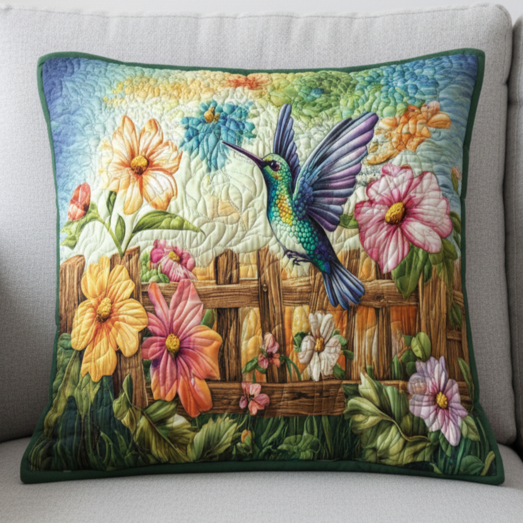 Emerald Grace Quilted Pillow Case Hummingbird Themed Birthday Gifts - Bancroftclothings