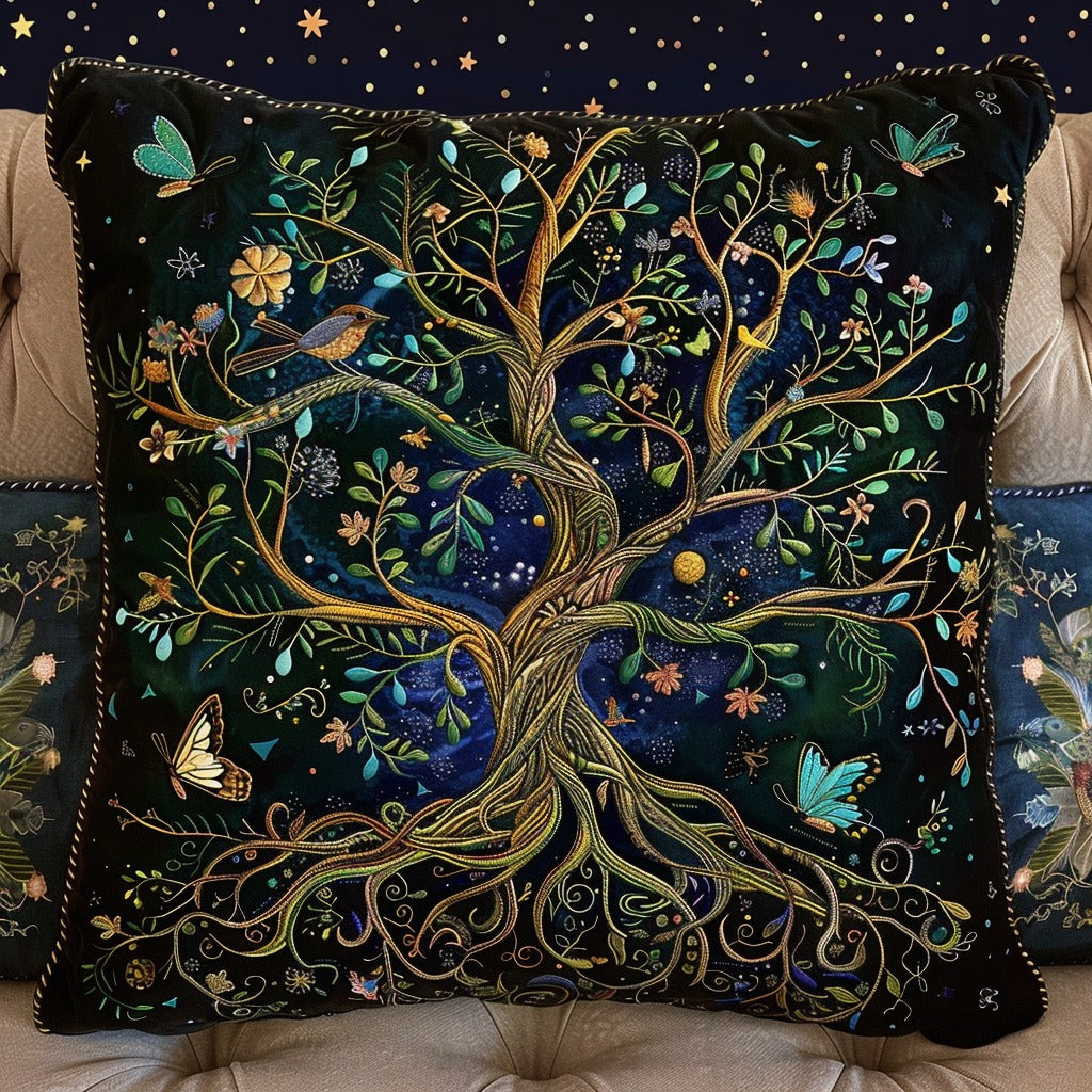 Emerald Tree Of Life Quilted Pillow Case Boho Home Decor Best Gifts For Grandma - Bancroftclothings