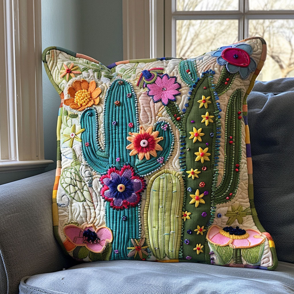 Exquisite Desert Cactus Quilted Pillow Case Sofa Accent Natural Home Decor Farmer Gifts - Bancroftclothings