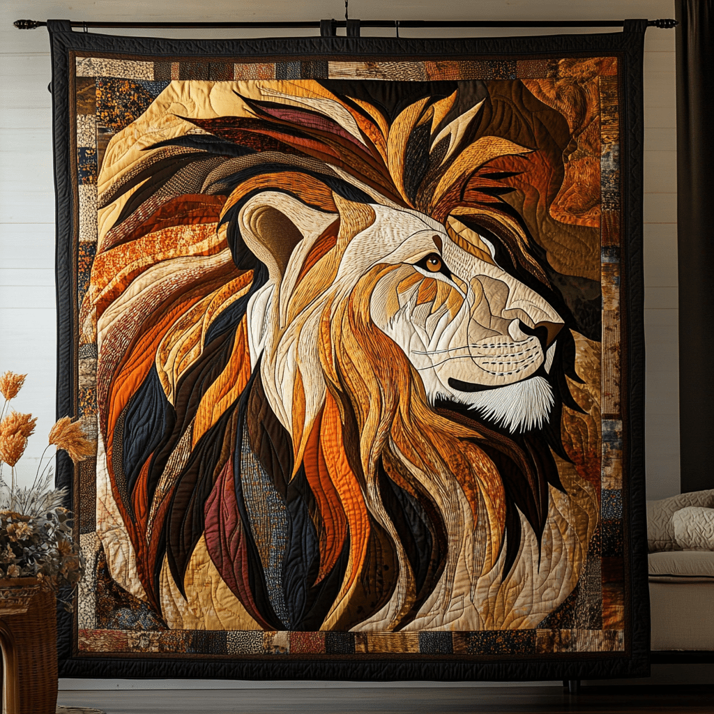 Fearless Lion Quilted Blanket Christmas Room Decor Presents For Wildlife Lovers - Bancroftclothings