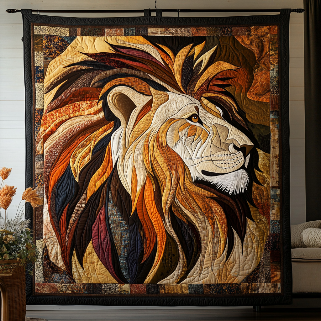 Fearless Lion Quilted Blanket Christmas Room Decor Presents For Wildlife Lovers - Bancroftclothings