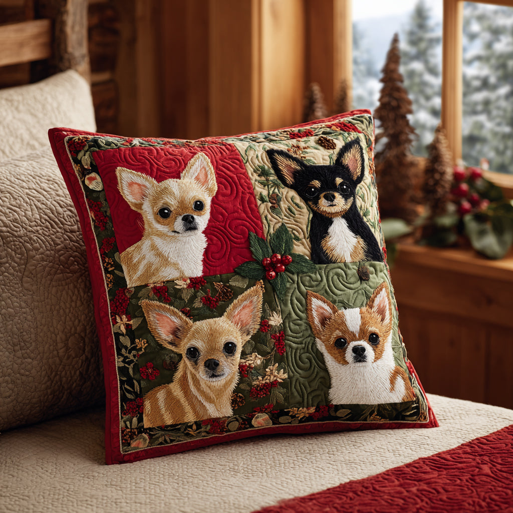 Festive Chihuahua Quilted Pillow Case Christmas Pillow Case Covers Family Present Ideas - Bancroftclothings