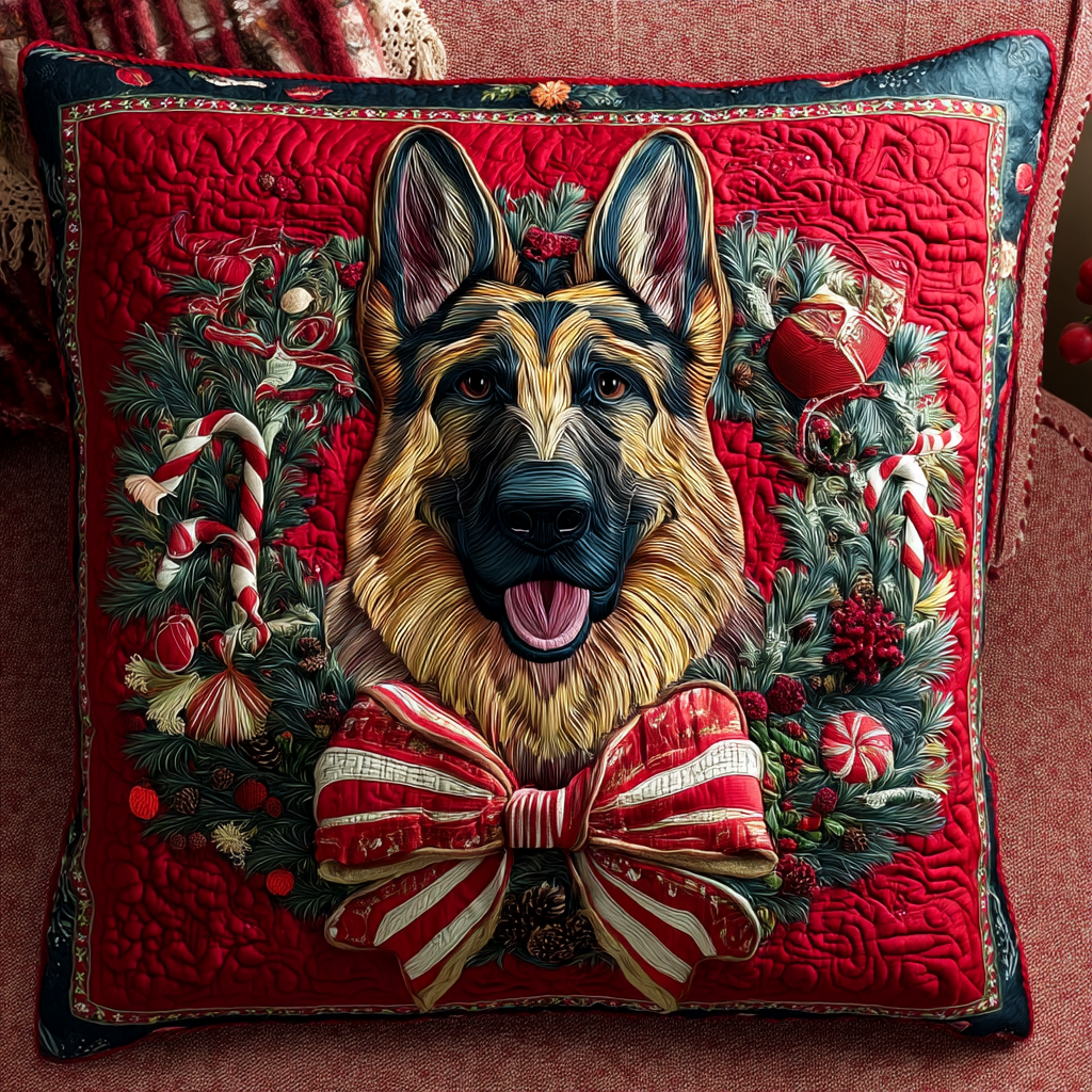 Festive German Shepherd Quilted Pillow Case Best Christmas Pillow Covers Presents For Dog Owners - Bancroftclothings