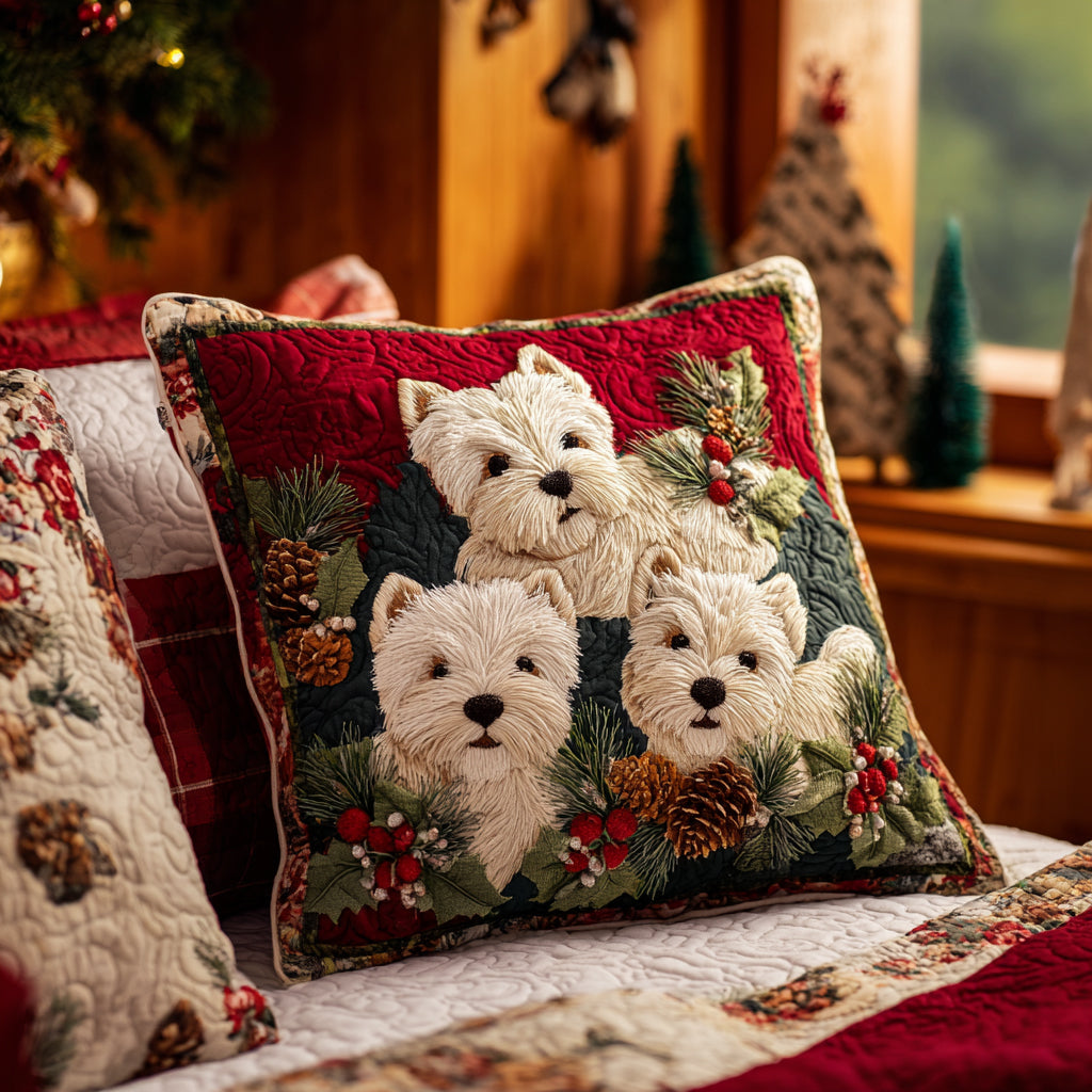Festive Westie Quilted Pillow Case Christmas Cushion Covers Best Christmas Gift Ideas - Bancroftclothings