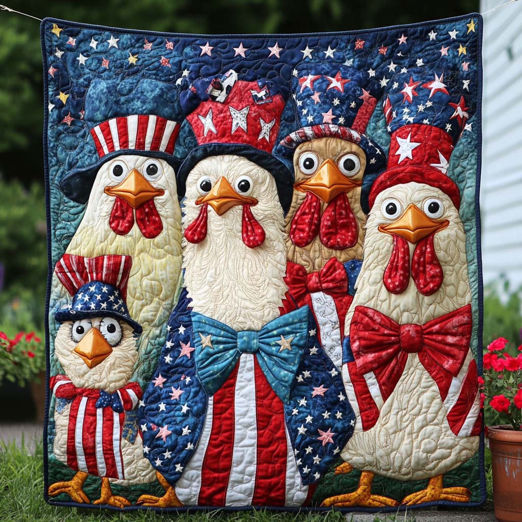 Firework Hen Family Quilted Blanket Bed Christmas Decor Birthday Present For A Farmer - Bancroftclothings