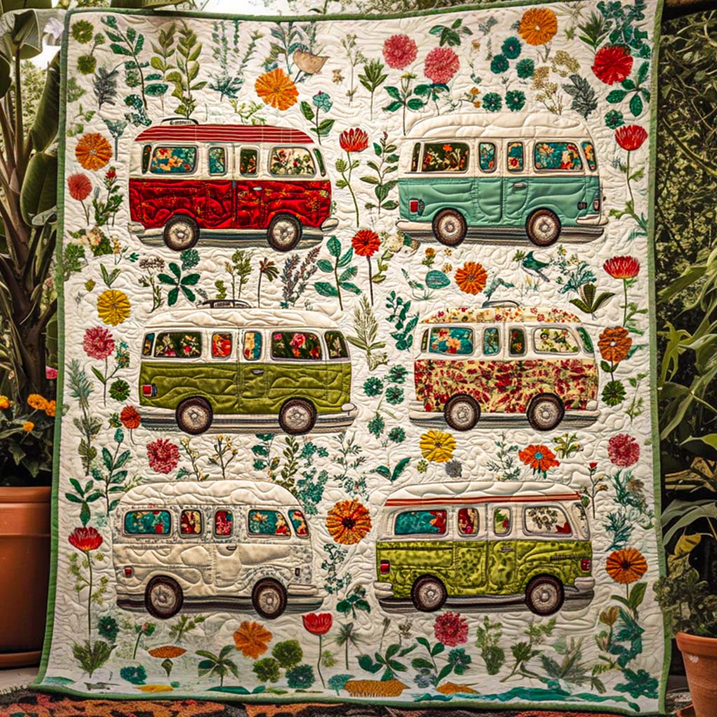 Floral Camper Vibes Quilted Blanket Cute Throw Blanket Great Family Gifts For Christmas - Bancroftclothings
