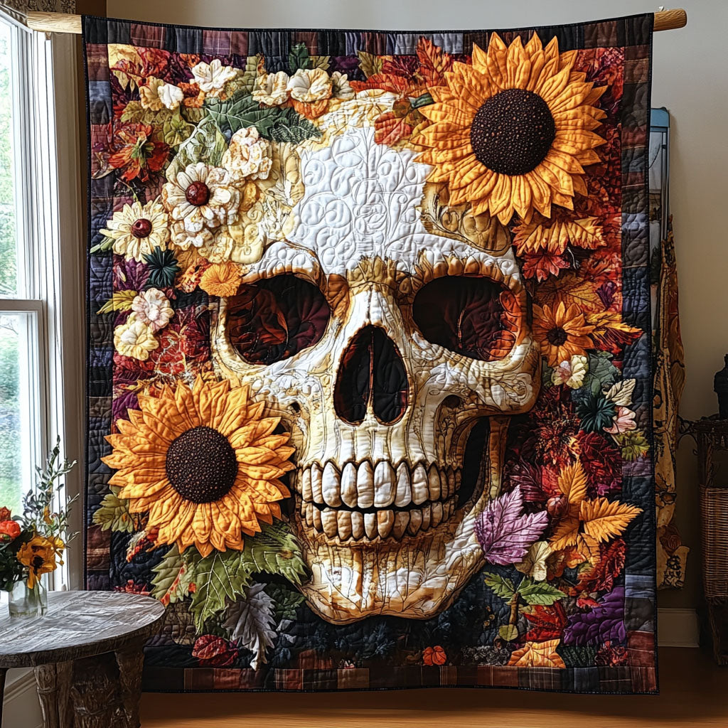 Floral Fate Quilted Blanket Christmas Room Decor Unusual Skull Gifts - Bancroftclothings