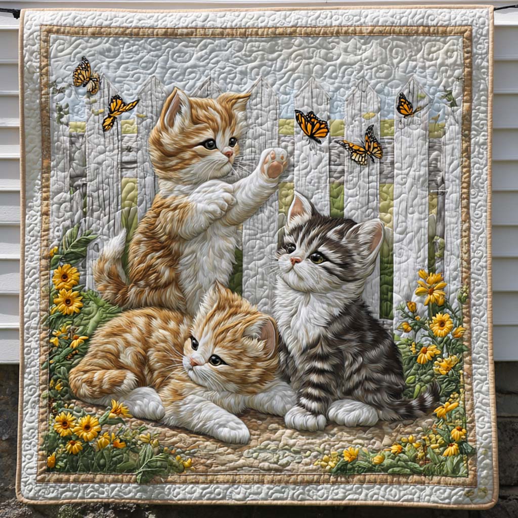 Floral Feline Quilted Blanket Christmas Room Decor Gift Ideas For Cat People - Bancroftclothings