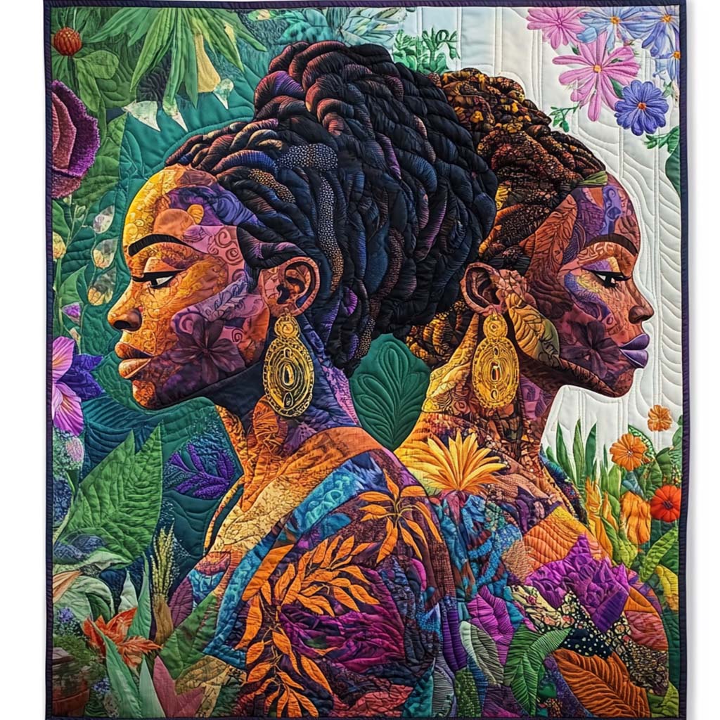 Floral Reflections Quilted Blanket Bed Christmas Decor African American Gifts For Her - Bancroftclothings