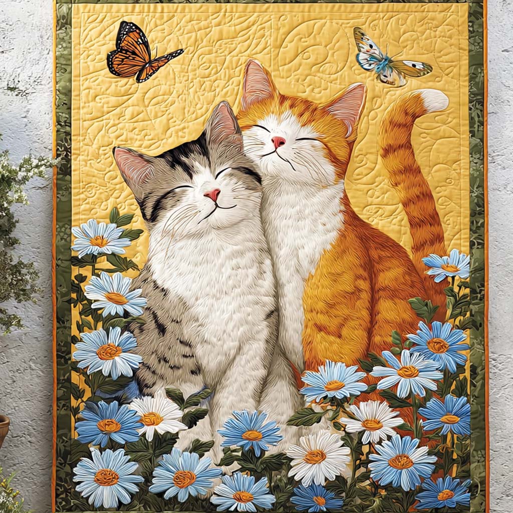 Flower Cat Charm Quilted Blanket Bedroom Decor Christmas Christmas Gifts For Cat Lovers - Bancroftclothings