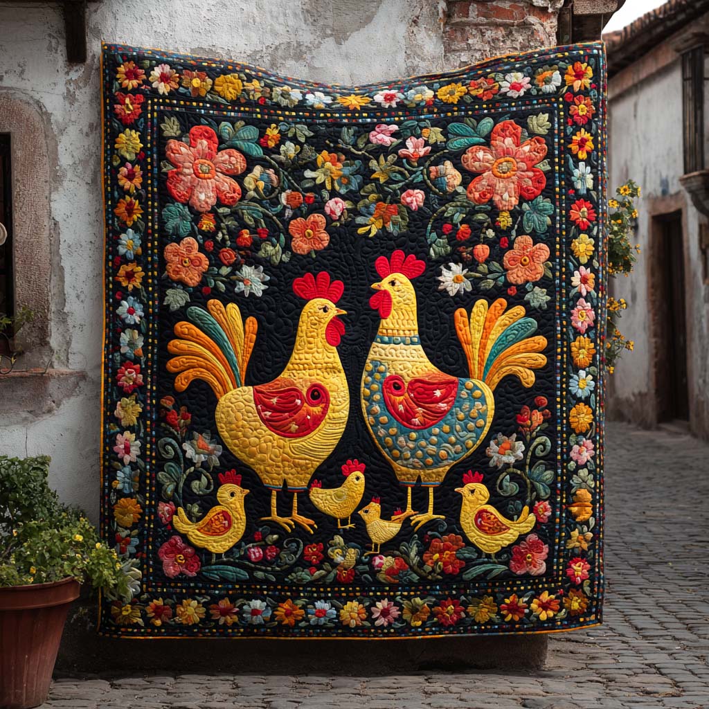Folk Chicken Garden Quilted Blanket Christmas Bedroom Decor Unique Skull Gifts For Him - Bancroftclothings