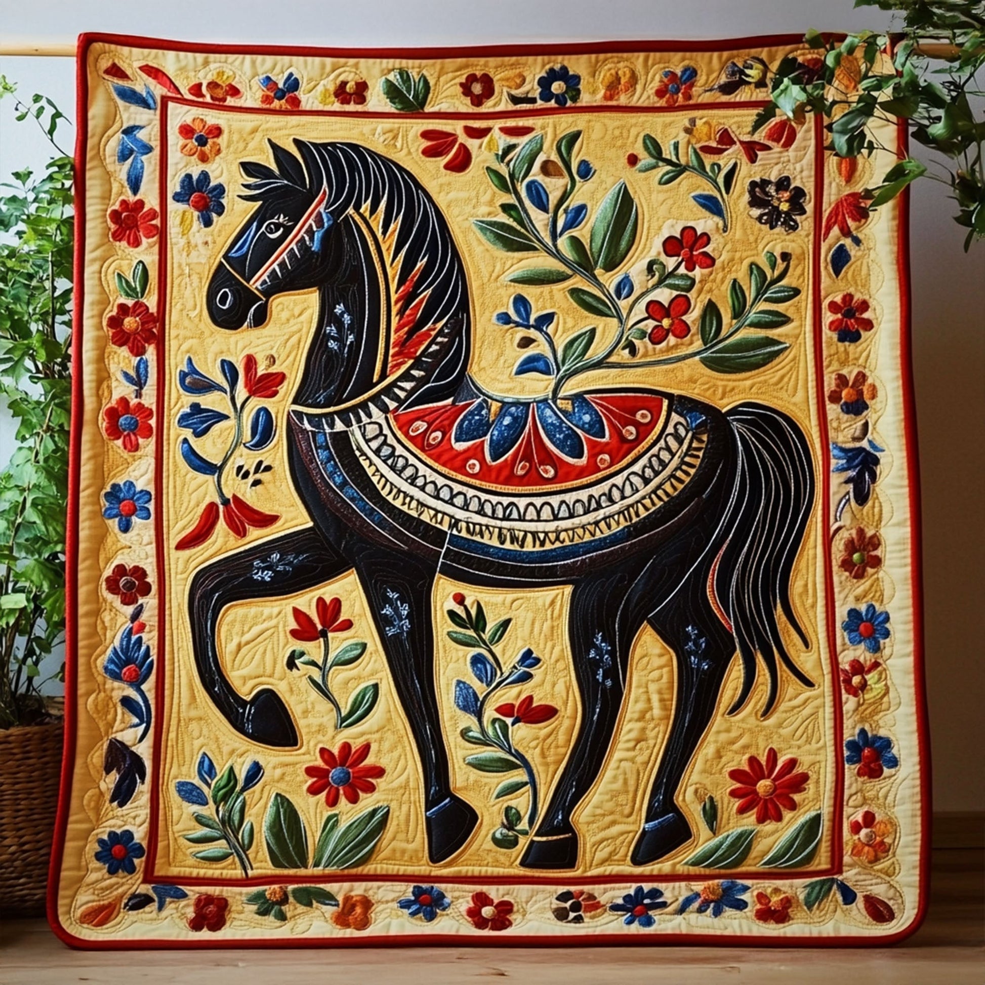 Folk Festival Ride Quilted Blanket Christmas Throw Blanket Best Gifts For Horse Owners - Bancroftclothings
