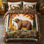Forest Bear Quilted Bedding Set Cozy Autumn Forest Vibes Decor Best Wildlife Bedroom Gifts - Bancroftclothings