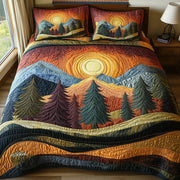 Forest Joy Quilted Bedding Set Pine Tree Landscape Natural Scene Bedding Gifts - Bancroftclothings