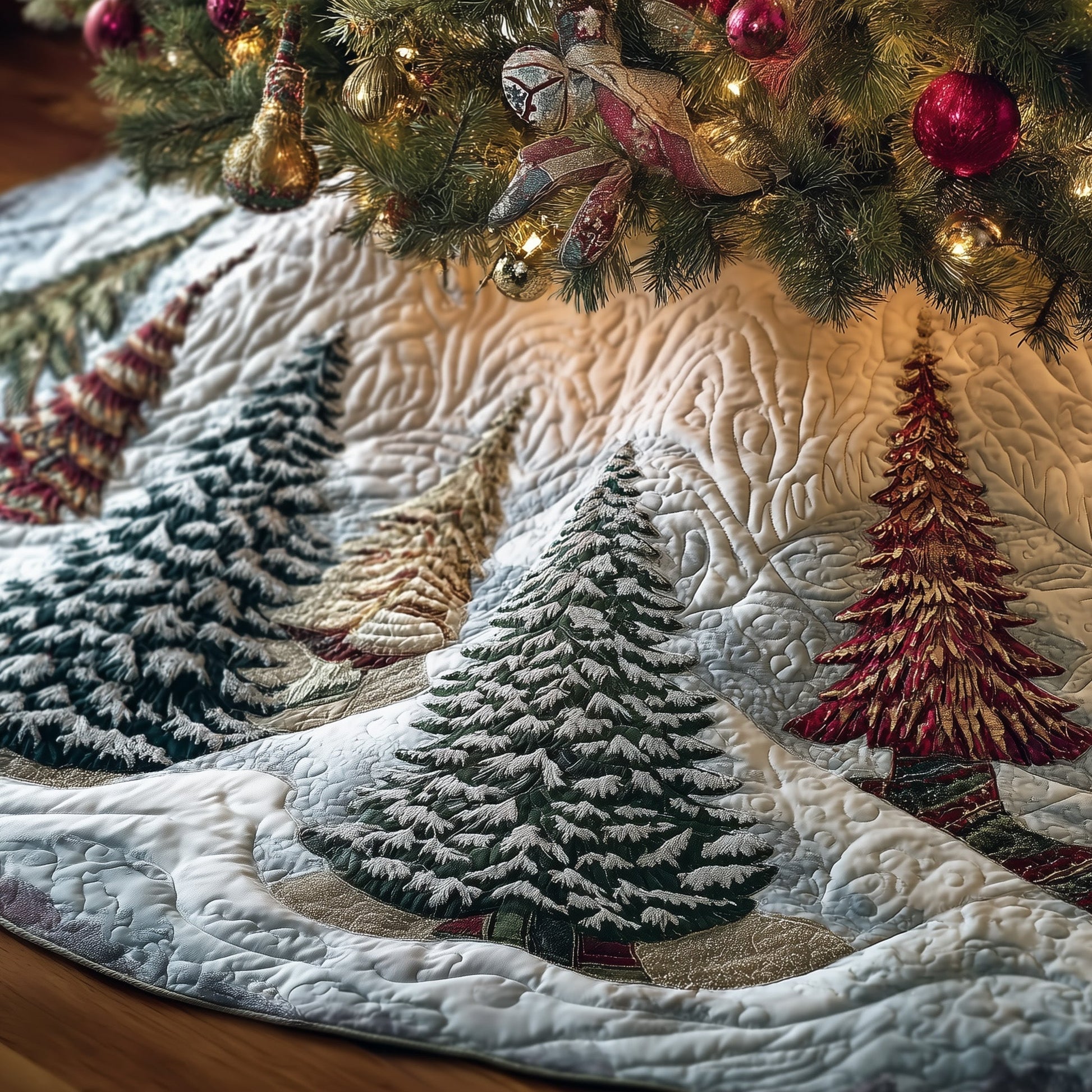 Forest Of Joy Quilted Tree Skirt Beautiful Christmas Tree Skirt Merch - Bancroftclothings