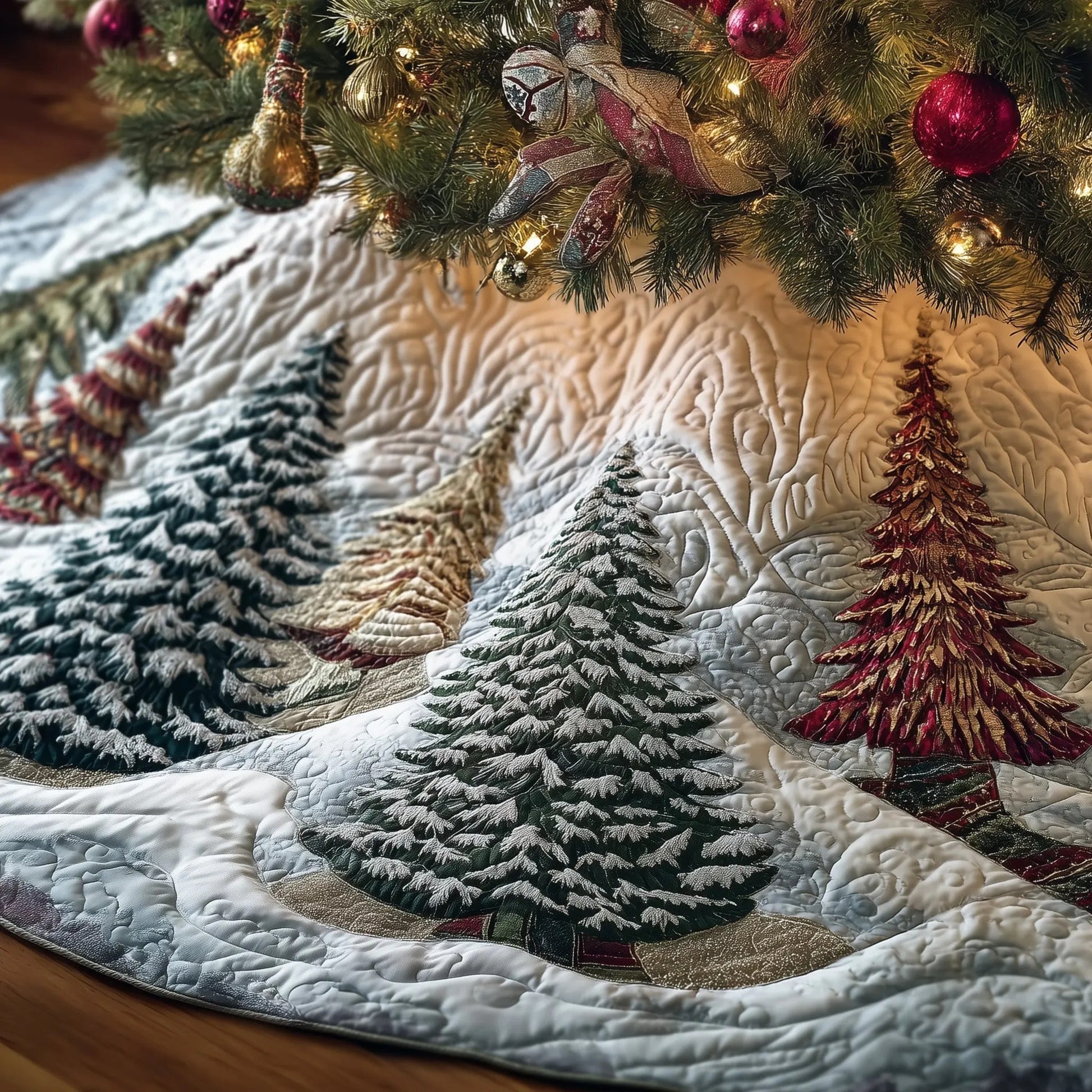 Forest Of Joy Quilted Tree Skirt Beautiful Christmas Tree Skirt Merch - Bancroftclothings