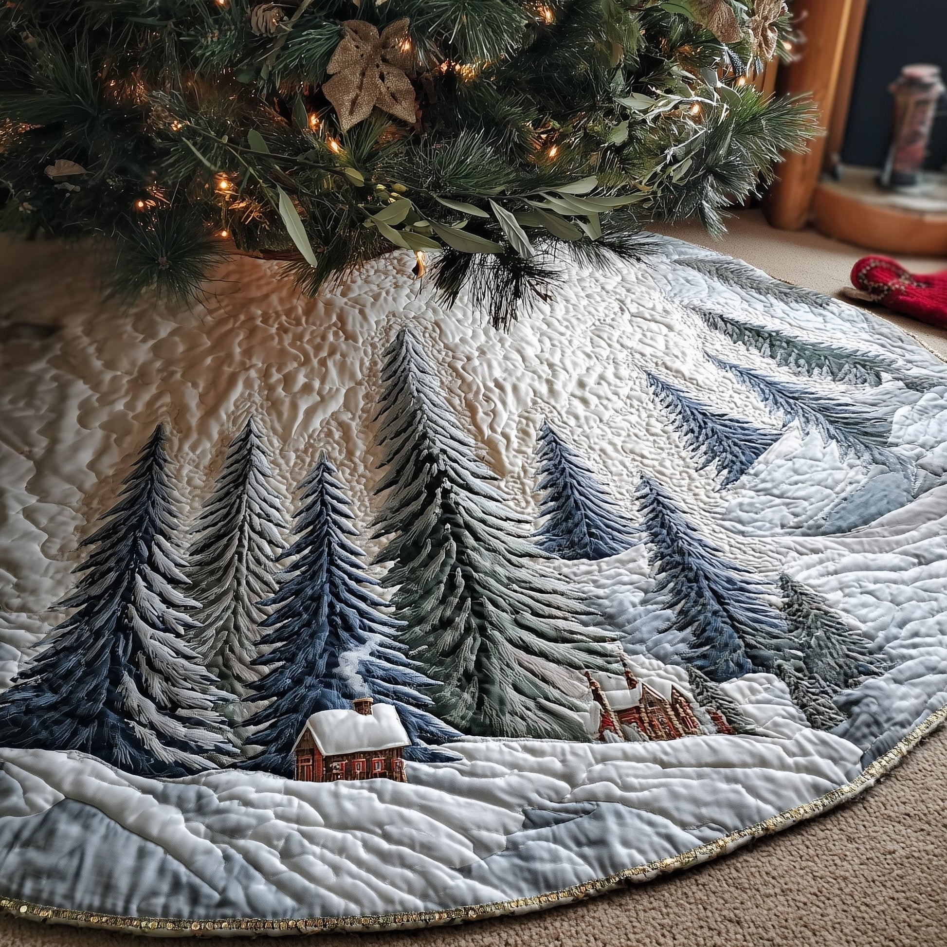 Forest Of Joy Quilted Tree Skirt Festive Tree Skirt Gift Choice - Bancroftclothings